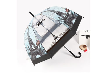 طباعة POE مظلة واضحة على شكل قبة مظلة فقاعة مدمجة مع تقليم أسود